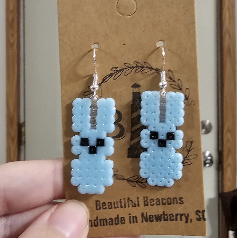 Handmade Mini Perler Beautiful Beacons Custom Peep 925 Silver Earrings - Picture 3 of 3